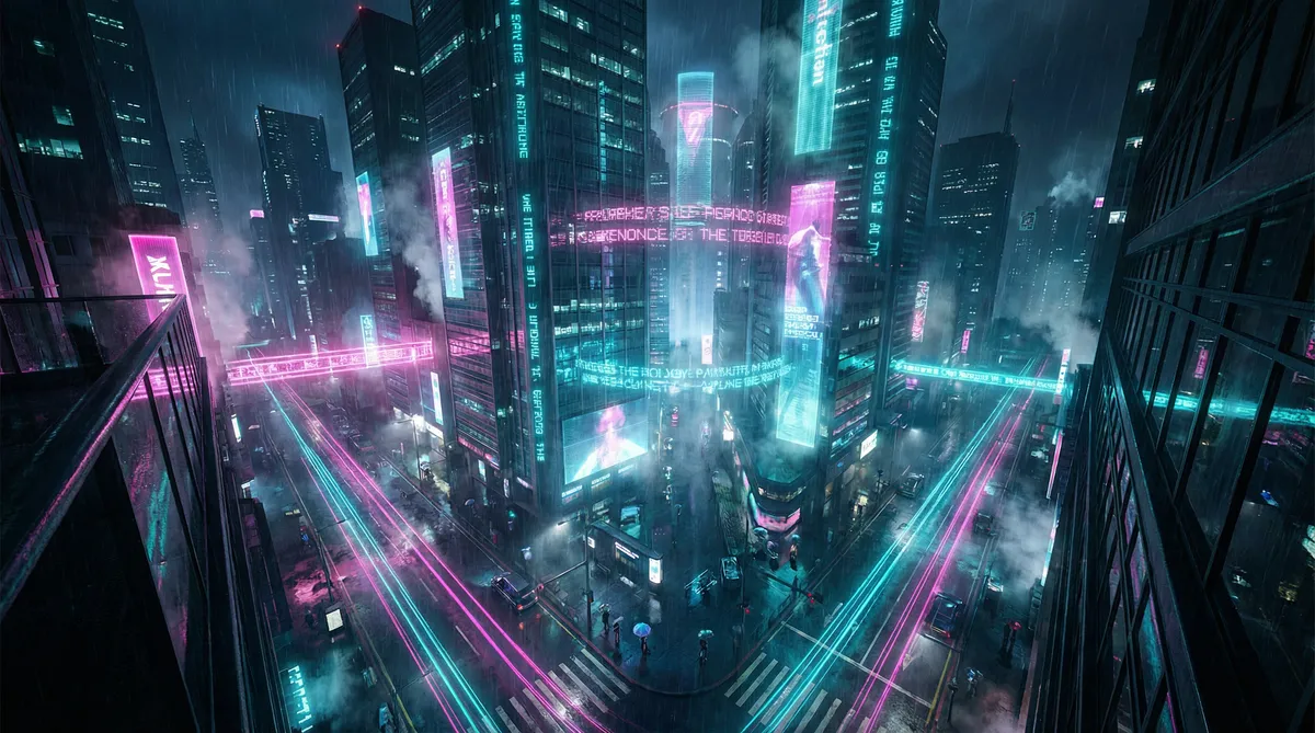光脑武神 竖屏短剧平台首页背景 - 赛博朋克都市夜景